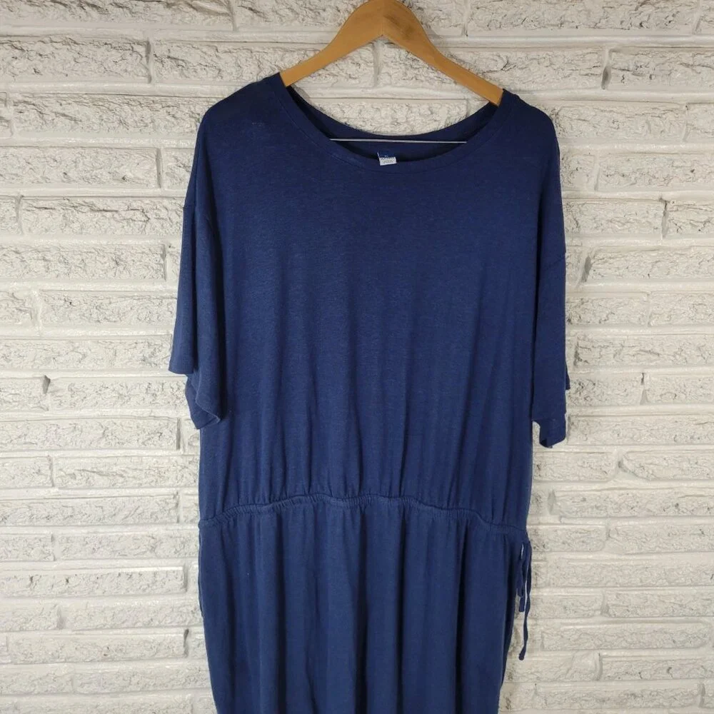 Old Navy 3X Plus Swim Cover Up Dress Navy Blue Linen Blend Tied Waist BLU35E